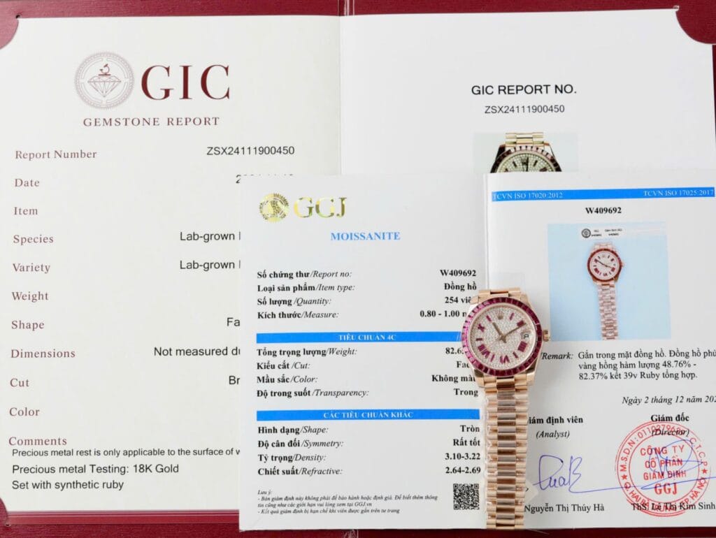 Rolex DateJust Custom 31mm Gold-Wrapped (Super Clone) Ruby Baguette Bezel with Diamonds and Moissanite Crystal – Automatic