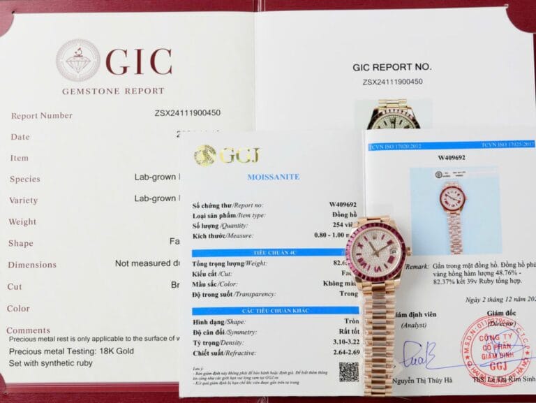 Rolex DateJust Custom 31mm Gold-Wrapped (Super Clone) Ruby Baguette Bezel with Diamonds and Moissanite Crystal – Automatic