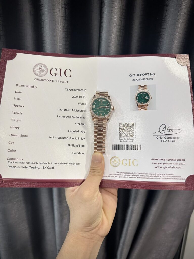 Rolex Day-Date 128235 36mm Gold Wrapped (Super Clone) Custom Dial with Moissanite Diamond Hour Markers – Automatic Movement 28,800 vph
