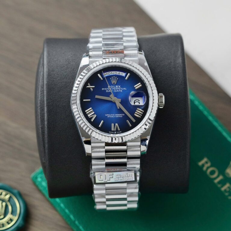 Rolex Day-Date 128236 36mm SS (QF Super Clone) Blue Dial with Smooth Bezel – Automatic Movement