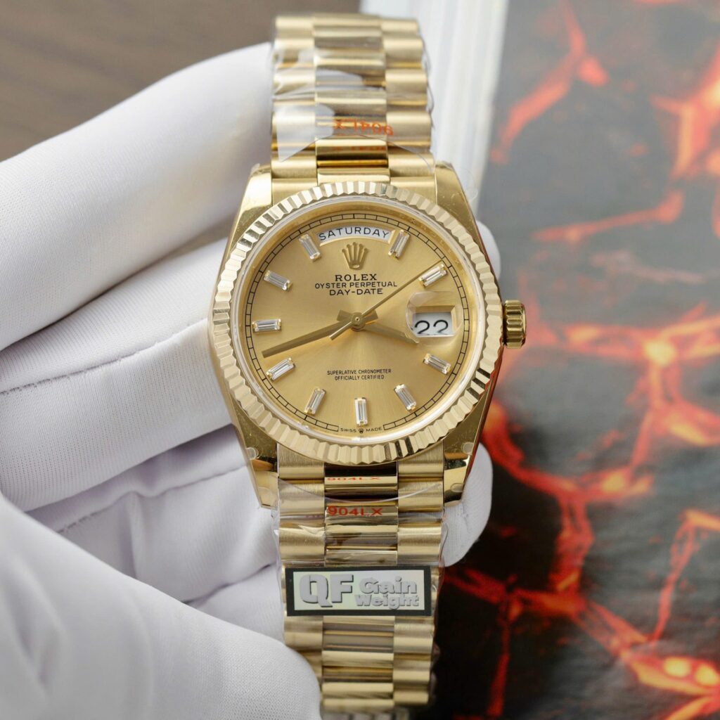 Rolex Day-Date 128238 36mm SS (QF Super Clone) Yellow Dial on Stainless Steel President Bracelet – Automatic Movement