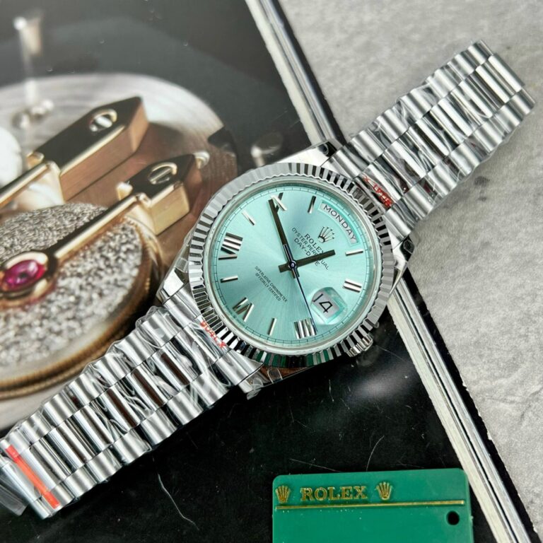 Rolex Day-Date 228236 40mm SS (GM Factory Super Clone) Ice Blue Dial with Roman Numerals on Stainless Steel Presidential Bracelet – Calibre 3255
