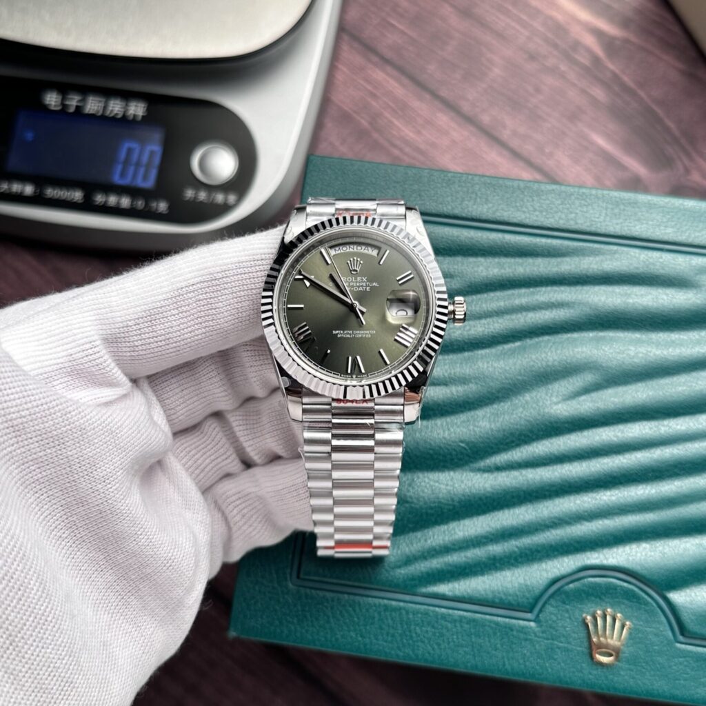 Rolex Day-Date 228236 40mm SS (GM V2 Super Clone) Refined Green Dial on Stainless Steel Oyster Bracelet – Automatic Caliber 28,800 vph