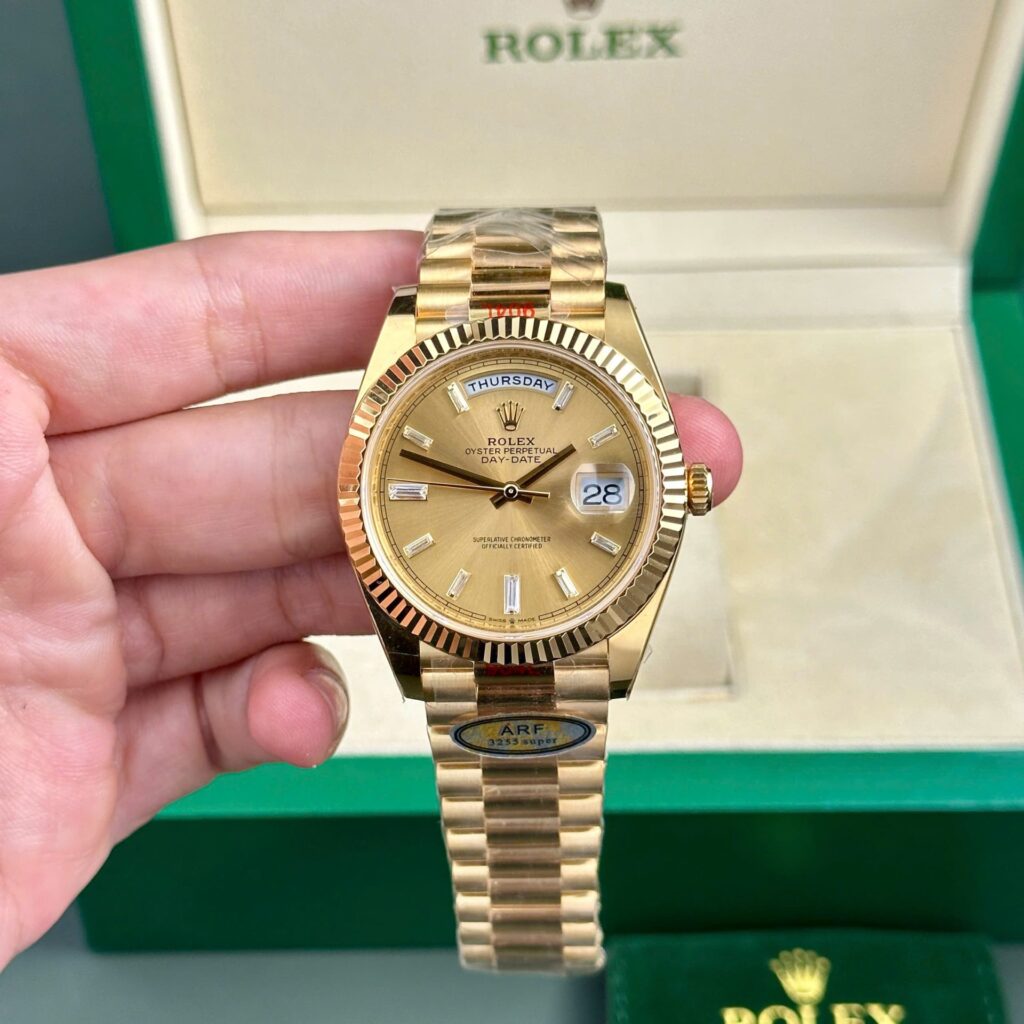 Rolex Day-Date 228238 40mm Yellow Gold (AR Factory Super Clone) Yellow Dial on Yellow Gold President Strap – Automatic 28800bph
