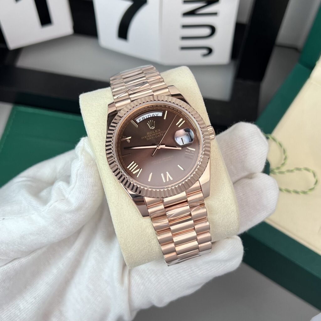Rolex Day-Date GM V2 40mm 18K Gold Wrapped (Super Clone) Chocolate Dial on 18K Gold Wrapped President Bracelet – Cal. 3255 Automatic