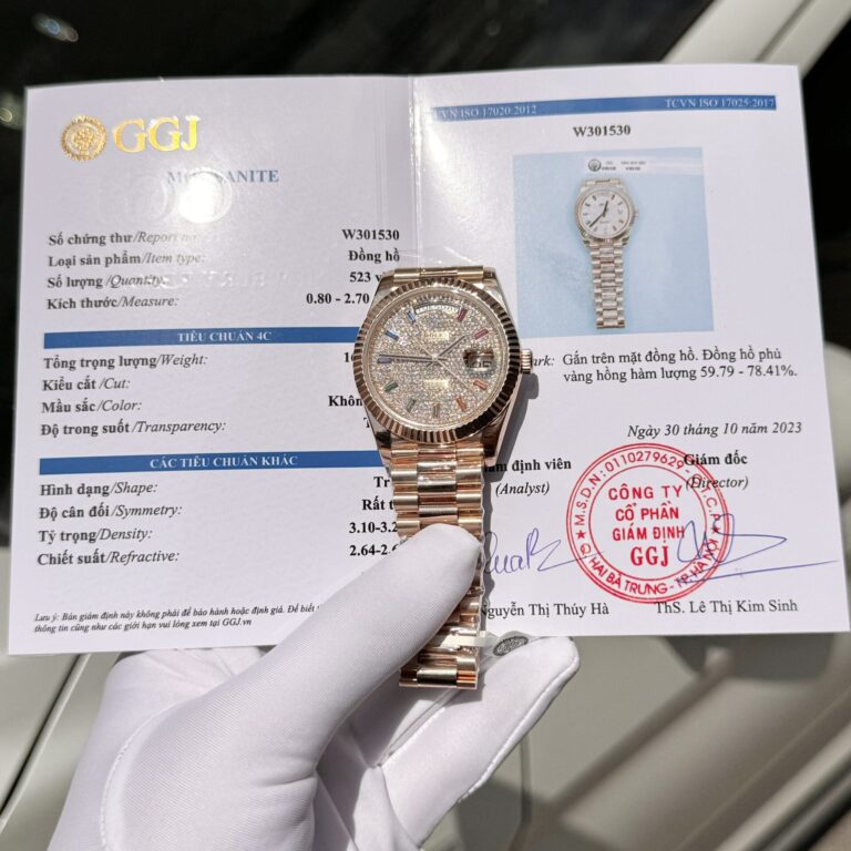 Rolex Day-Date 40mm Gold Wrapped (GM V2 Super Clone) Full Moissanite Dial on Gold Wrapped Stainless Steel Oyster Bracelet – Automatic Movement