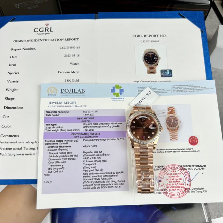 Rolex Day-Date 40mm Gold Wrapped Stainless Steel (Super Clone) Ruby Red Diamond Dial with Moissanite Rubies – Automatic