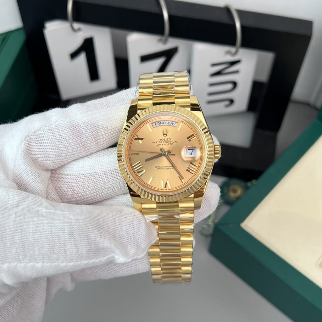 Rolex Day-Date 40mm Gold Wrapped (GM V2 Super Clone) Champagne Gold Dial on Gold Wrapped President Bracelet – Calibre 3135