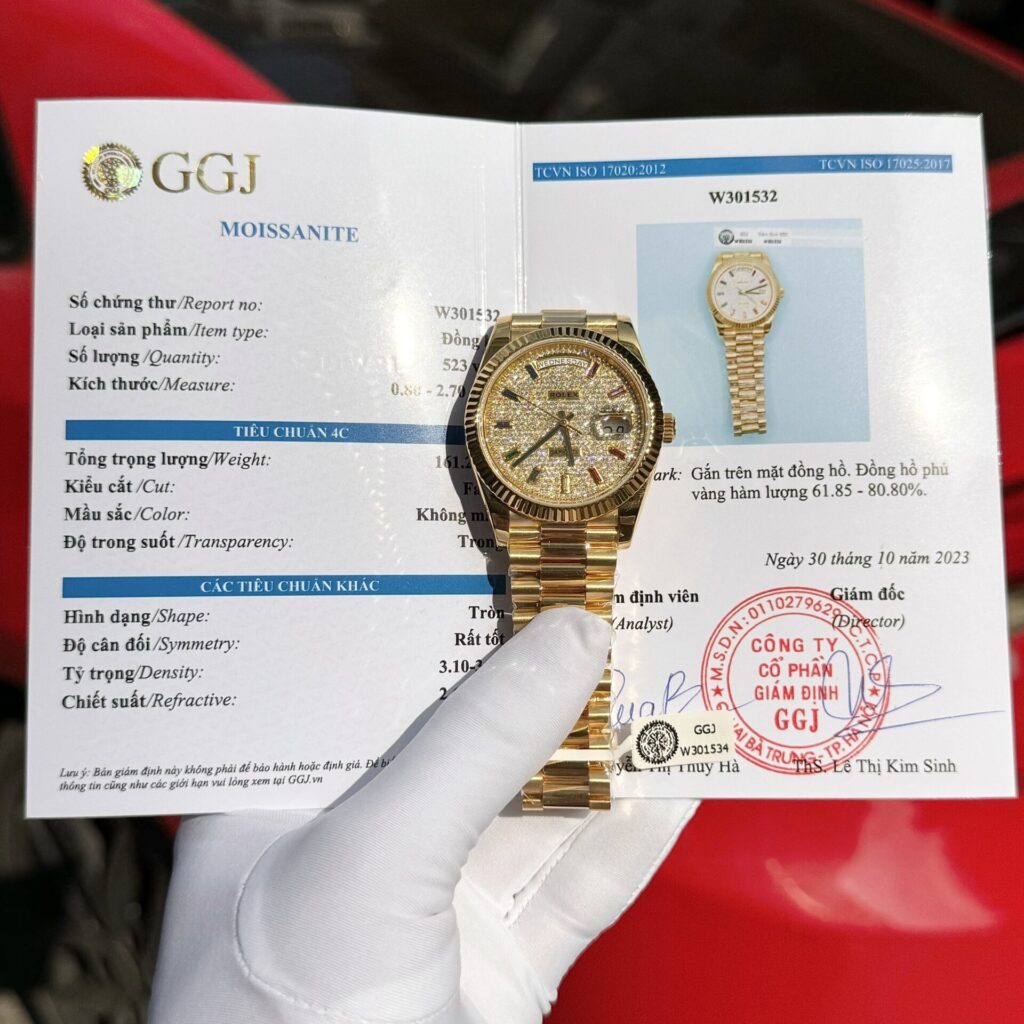 Rolex Day-Date 40mm Solid Gold Wrapped (Super Clone) Champagne Dial with Baguette-cut Moissanite Markers on Gold Wrapped Steel President Bracelet