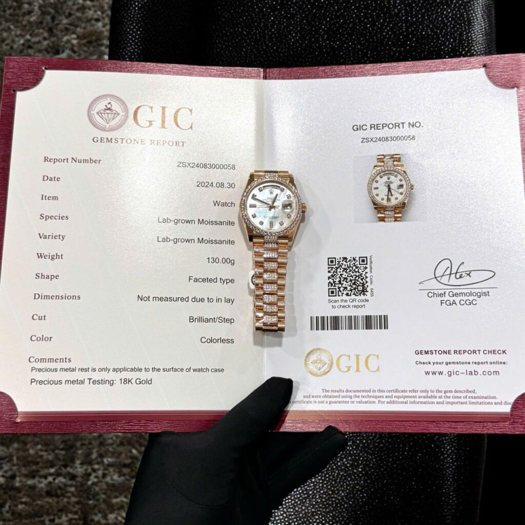 Rolex Day-Date 36mm Gold Wrapped (Super Clone) Black Dial with Moissanite Diamonds – Automatic Movement