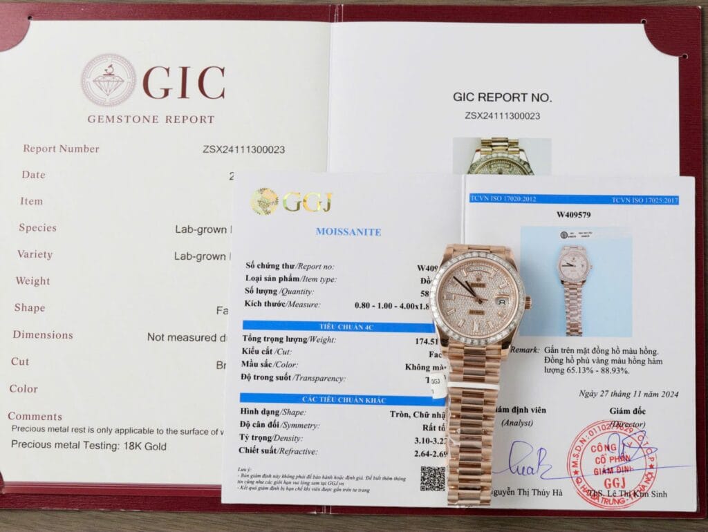 Rolex Day-Date 40mm Gold Wrapped (GMF Super Clone) Golden Dial with Moissanite Baguette Diamonds – Rolex Caliber 3255 Automatic