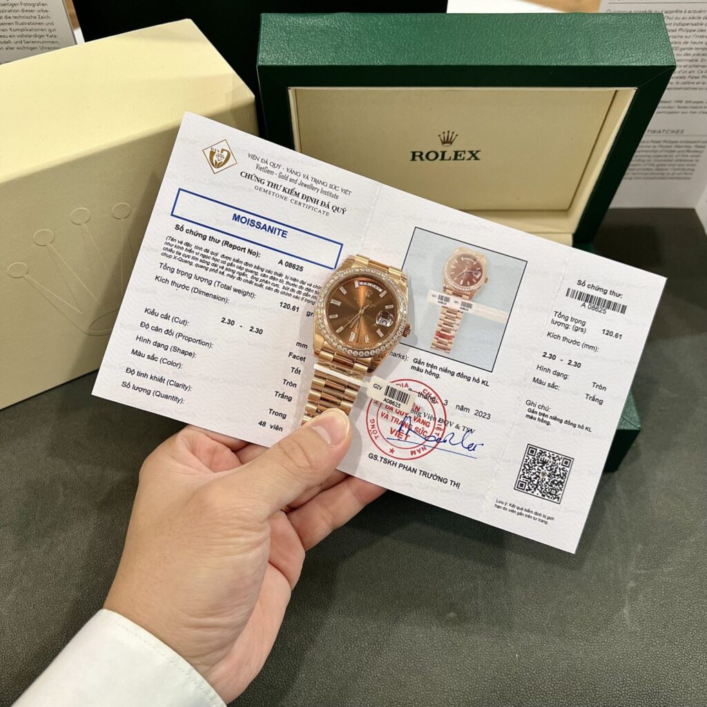 Rolex Day-Date 40mm SS (Super Clone) Chocolate Dial with Custom Moissanite Diamonds – Automatic Self-Winding