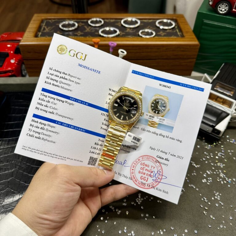 Rolex Day-Date 40mm SS (Super Clone) Black Dial with Moissanite Diamonds – Automatic Movement