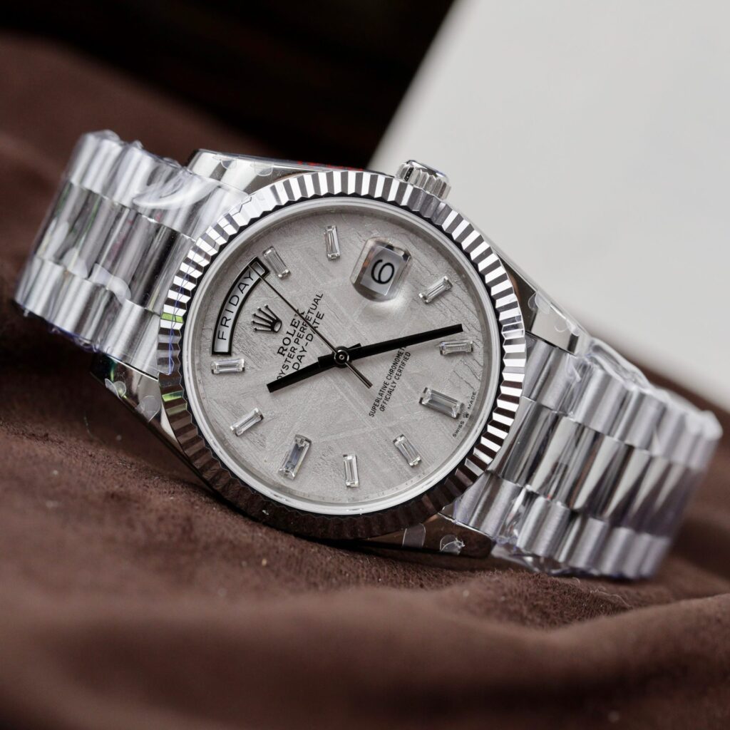 Rolex Day-Date 40mm SS (Super Clone) Meteorite Dial with Diamond Moissanite Markers – Automatic 28800bph