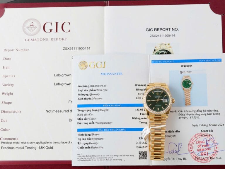 Rolex Day-Date 36mm Gold Wrapped (Super Clone) Green Dial with Diamond Hour Markers on Gold Wrapped President Bracelet – Automatic Movement