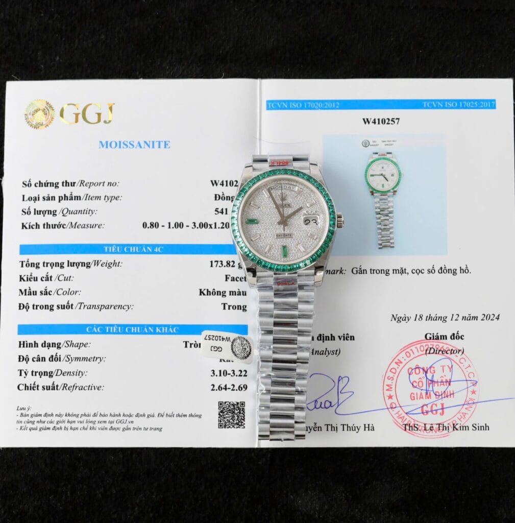 Rolex Day-Date 40mm 904L Steel (Super Clone) Custom Dial with Diamonds, Moissanite & Sapphire Baguettes on President Bracelet – Calibre 3255