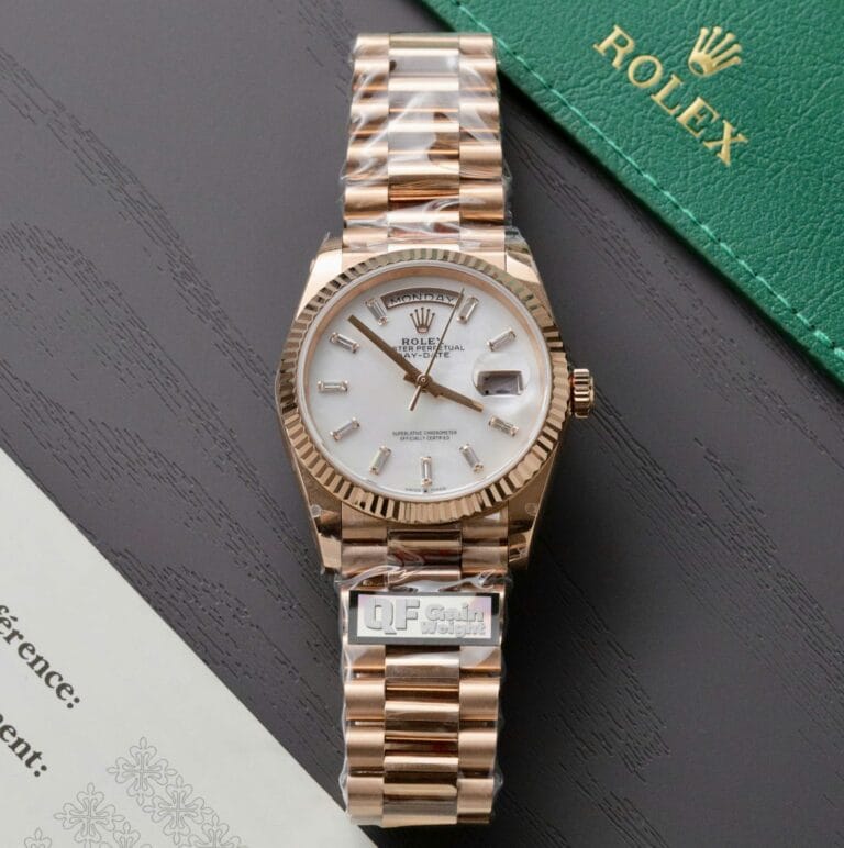 Rolex Day-Date 36mm Rose Gold (QF Super Clone) Mother Of Pearl Dial with Fluted Bezel – Automatic Caliber 28800