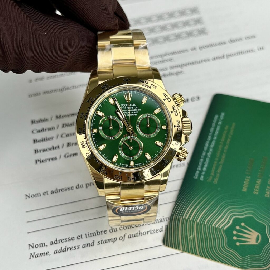 Rolex Daytona 116508 Loki 40mm Yellow Gold (BT Factory Super Clone) Green Dial with Black Tachymeter – Rolex 4130 Automatic