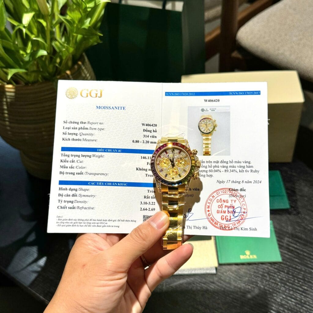 Rolex Daytona 116598RBOW 40mm 18K Gold Wrapped (Super Clone) Black Dial with Moissanite Markers and Rainbow Gemstone Bezel – Automatic Chronograph