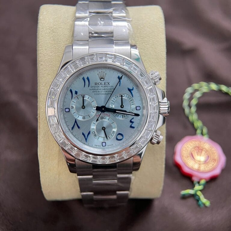 Rolex Daytona Super Clone 40mm 18K Solid White Gold (Custom) Baguette Diamonds on White Dial – Clone Calibre 4130 Automatic