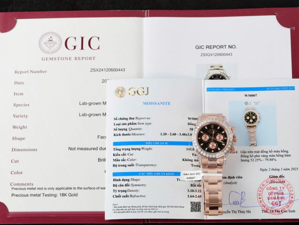 Rolex Daytona 40mm Gold Wrapped (Super Clone) Black Dial with Diamond Markers & Moissanite Baguette Bezel – Automatic Chronograph
