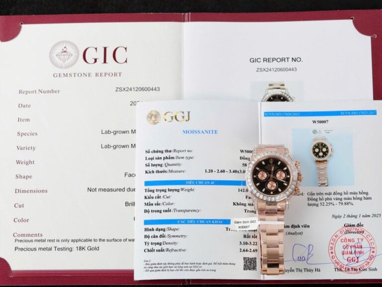 Rolex Daytona 40mm Gold Wrapped (Super Clone) Black Dial with Diamond Markers & Moissanite Baguette Bezel – Automatic Chronograph