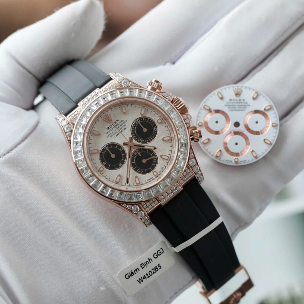Rolex Daytona 40mm 18K Gold Wrapped (Super Clone) Baguette Bezel with Moissanite Diamonds – Automatic Chronograph