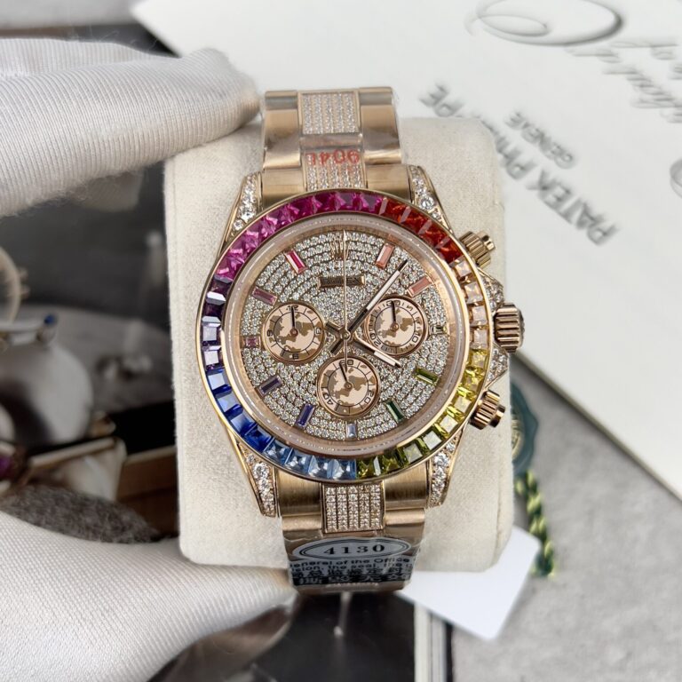 Rolex Daytona Rainbow 40mm SS (Super Clone) Full Diamond Bezel on Black Dial – Automatic Mechanical (28,800 vph)
