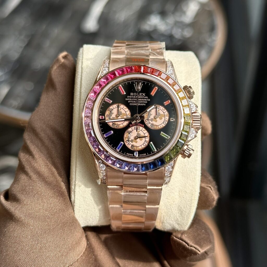 Rolex Daytona Rainbow 40mm Oystersteel (TW Factory Super Clone) Black Dial with Diamond-set Hour Markers – Calibre 4130 Automatic