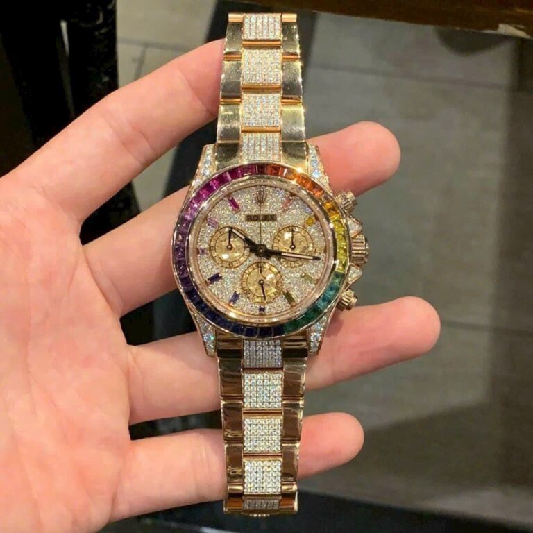 Rolex Daytona Rainbow 40mm Oystersteel (Super Clone 1:1) Full Diamonds with Rainbow Colored Gemstones – Calibre 4130 Automatic
