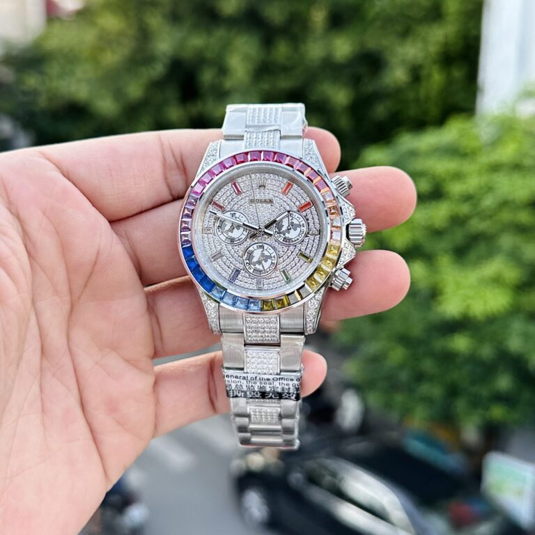 Rolex Daytona Rainbow 40mm SS (Super Clone) Full Stone Dial with Rainbow-colored Diamond Bezel – Automatic Calibre 4130