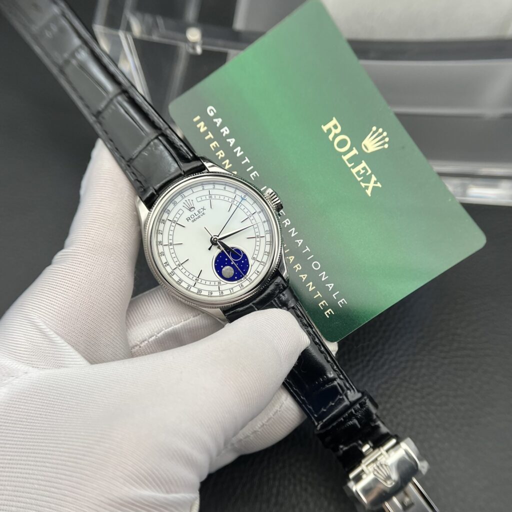 Rolex Moonphase 50535 (Super Clone) 39mm SS Black Dial on Black Leather Strap – Rolex Caliber 50535 Automatic