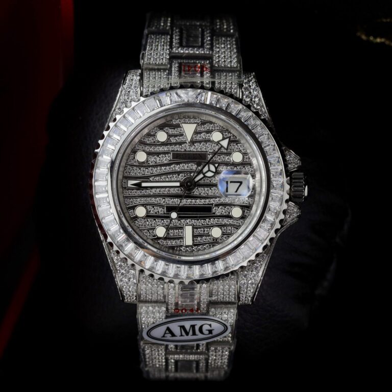 Rolex GMT-Master II 40mm Full CZ (AMG Super Clone) Custom Black Bezel – Automatic Movement 28,800 vph
