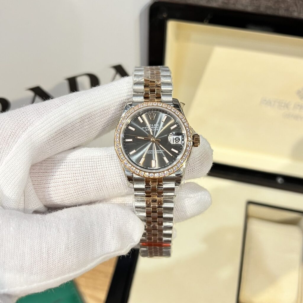 Rolex DateJust Women’s 31mm (EW Factory Super Clone) Gray Dial with Diamond Hour Markers and Diamond Bezel