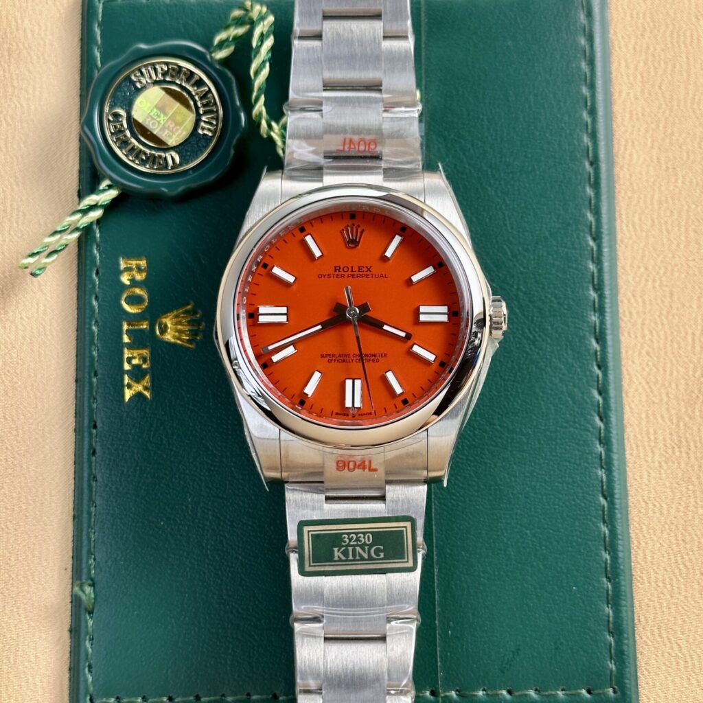 Rolex Oyster Perpetual 124300 41mm SS (King Factory Super Clone) Red Dial on Oyster Strap – Automatic Caliber 28800 bph
