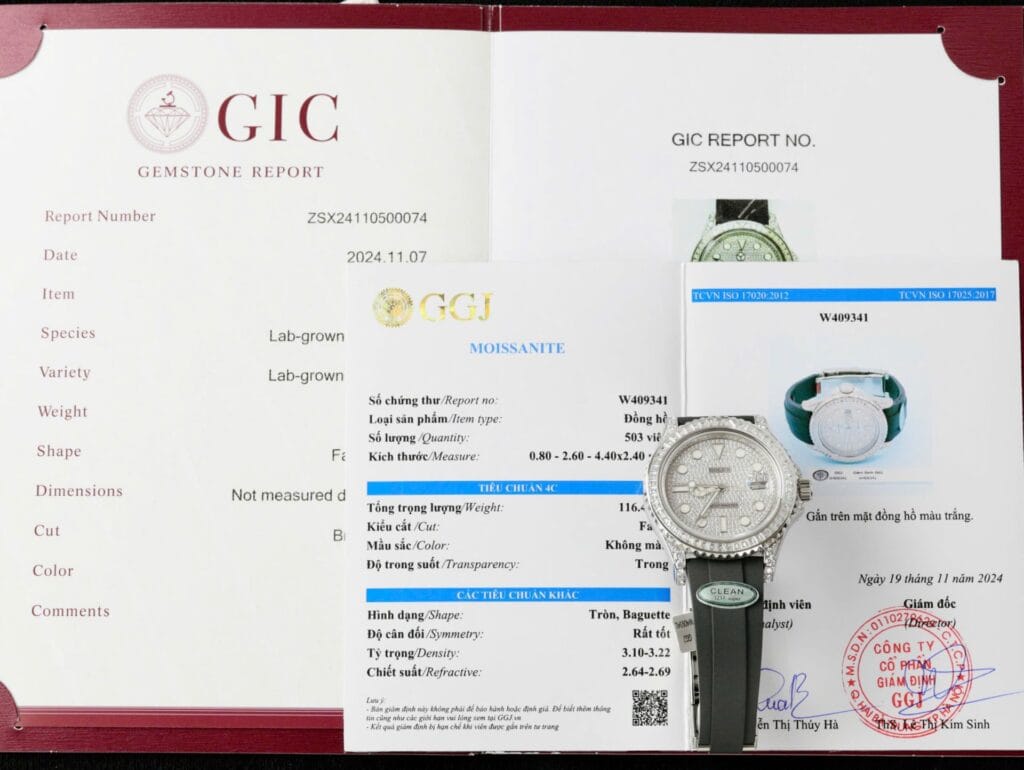 Rolex Yacht-Master 42mm SS (Super Clone) Full Diamond Moissanite on Black Rubber Strap – Calibre 3135