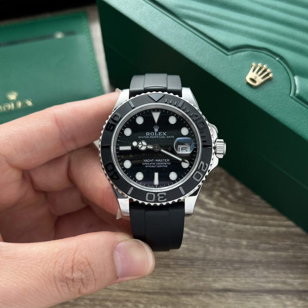 Rolex Yacht-Master 40mm SS (Super Clone) Black Dial on Rubber Strap – Automatic Caliber 28800 bph
