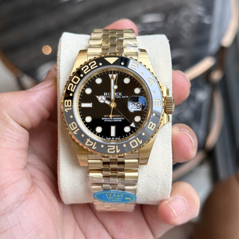 Rolex GMT-Master II 126718GRNR (Clean Factory Super Clone 11) 40mm 18K Gold Black Dial on Gold Oyster Bracelet – Calibre 3285 Replica