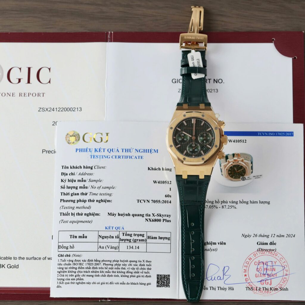 Audemars Piguet Royal Oak Chronograph 26240OR 41mm Gold Wrapped (Super Clone) Green Dial on Gold Link Bracelet – AP 3120 Automatic