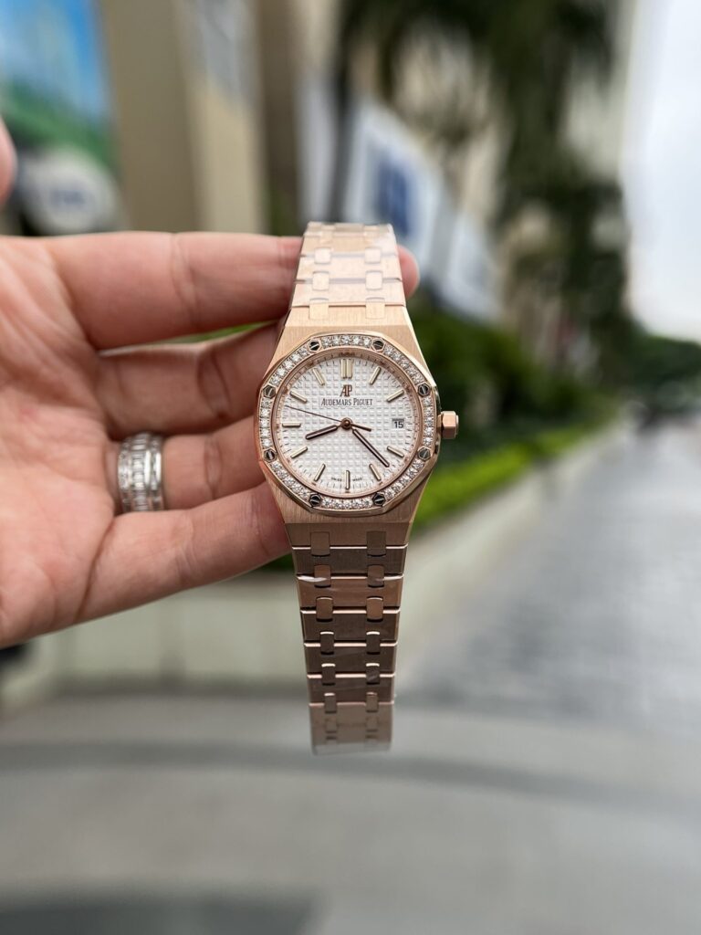 Audemars Piguet Royal Oak 34mm Rose Gold (Super Clone) White Dial on Rose Gold Bracelet – AP 2150 Automatic
