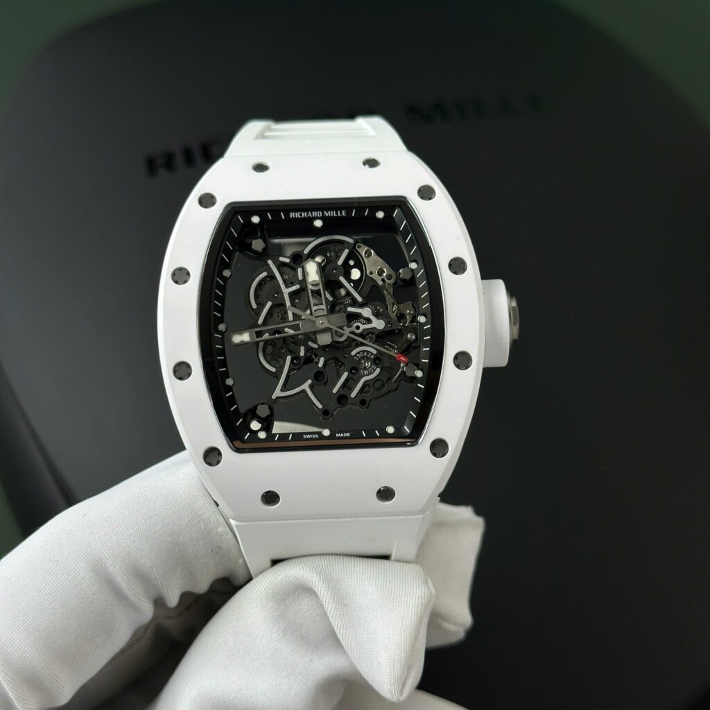 Richard Mille RM055 45mm White Ceramic (ZF Best Super Clone) on Rubber Strap
