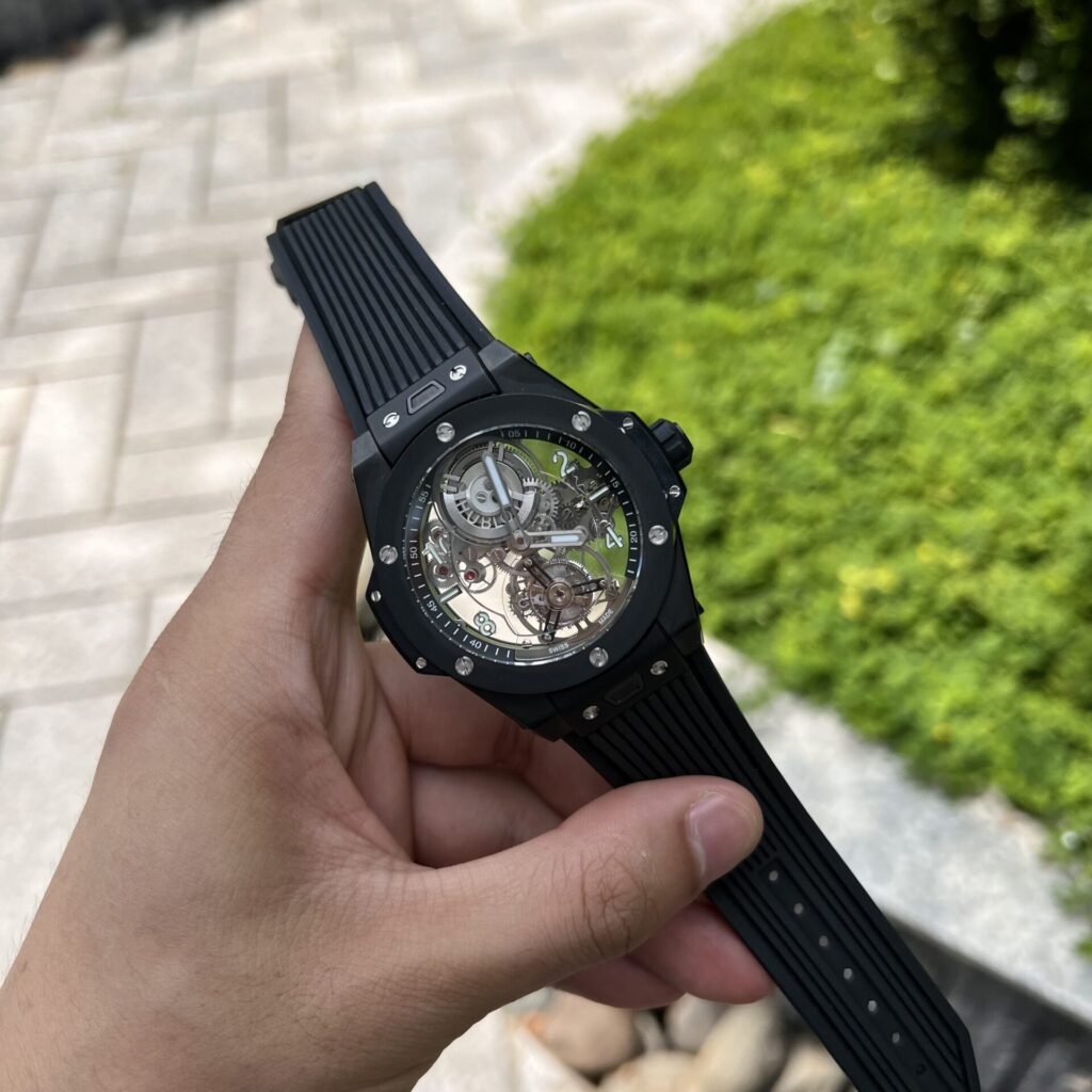 Hublot Big Bang Tourbillon 45mm Ceramic (JB Factory Super Clone) Black Dial on Black Rubber Strap