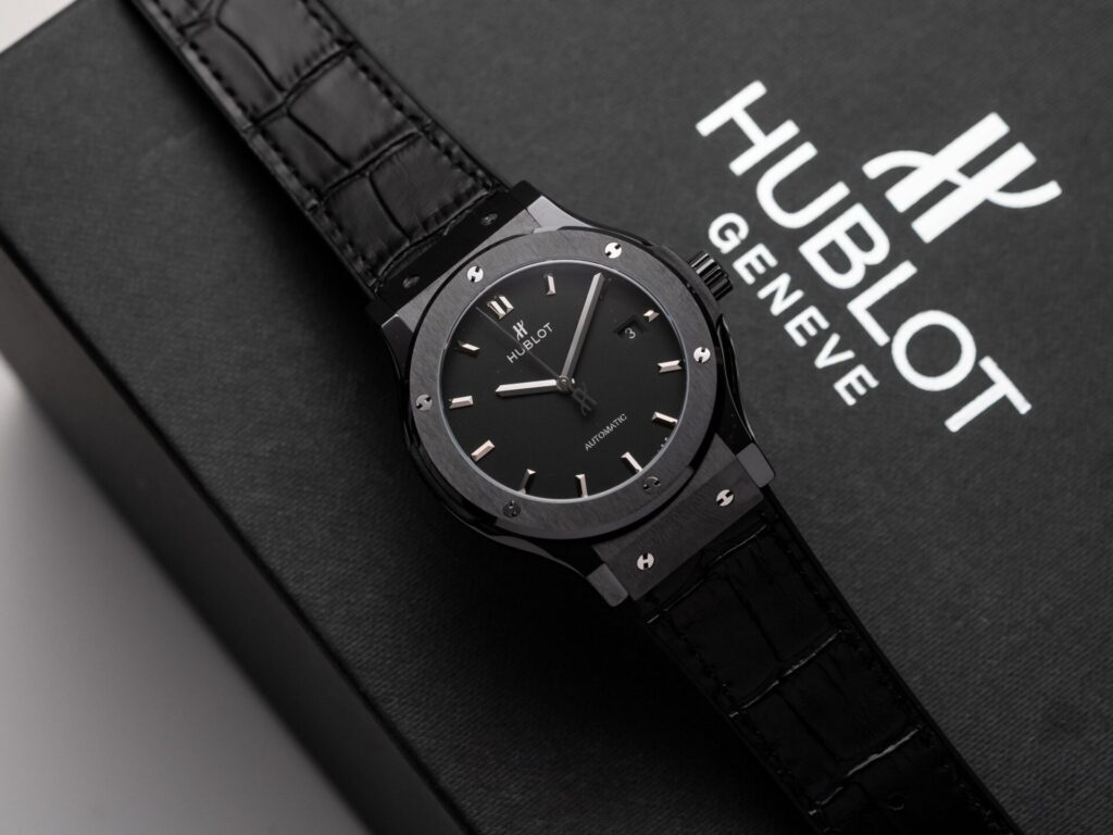 Hublot Classic Fusion 42mm Ceramic (GS Factory Super Clone) Carbon Dial on Leather Strap