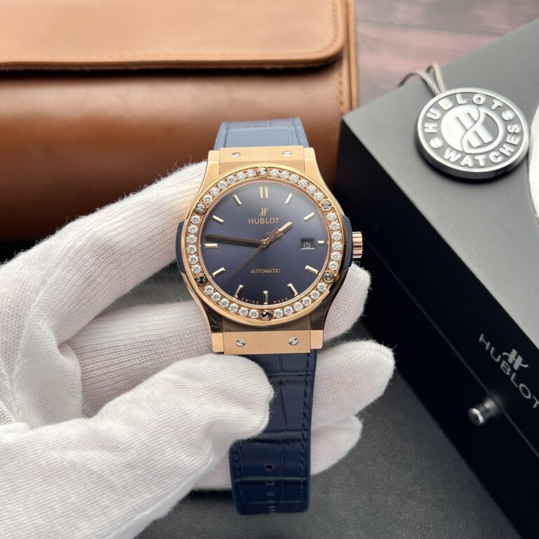 Hublot Classic Fusion King Gold 42mm (Super Clone) with Moissanite Diamonds – Blue Dial