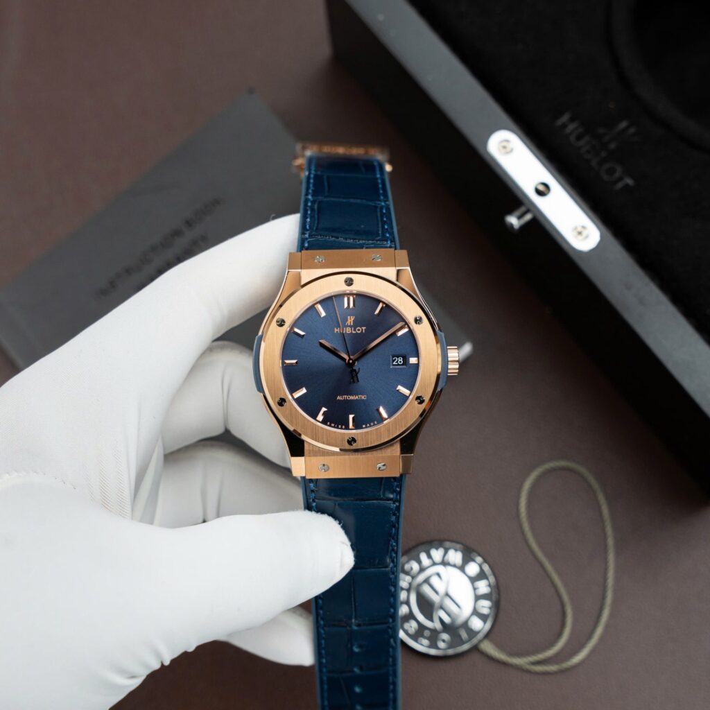 Hublot Classic Fusion King Gold 42mm (Super Clone) Blue Dial with Crocodile Leather Strap – SW300 Movement
