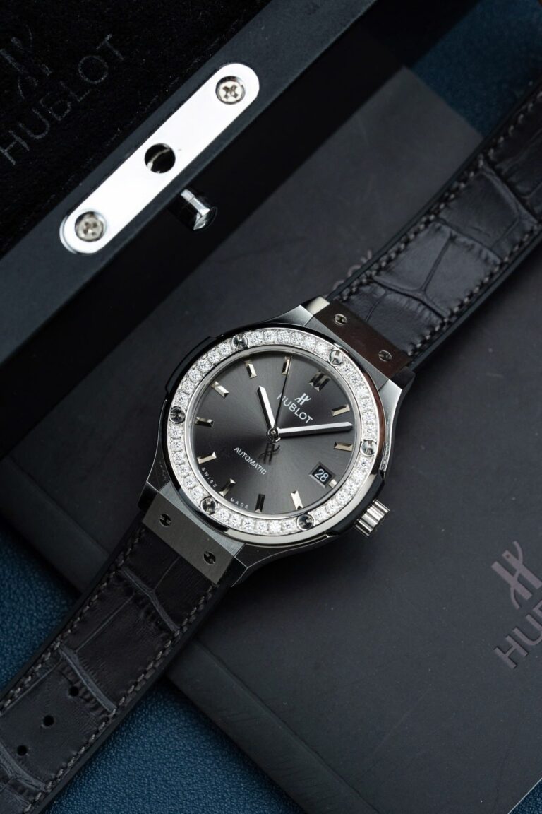Hublot Classic Fusion 38mm Gray Dial (Super Clone) Bezel Set with Diamonds & Moissanite