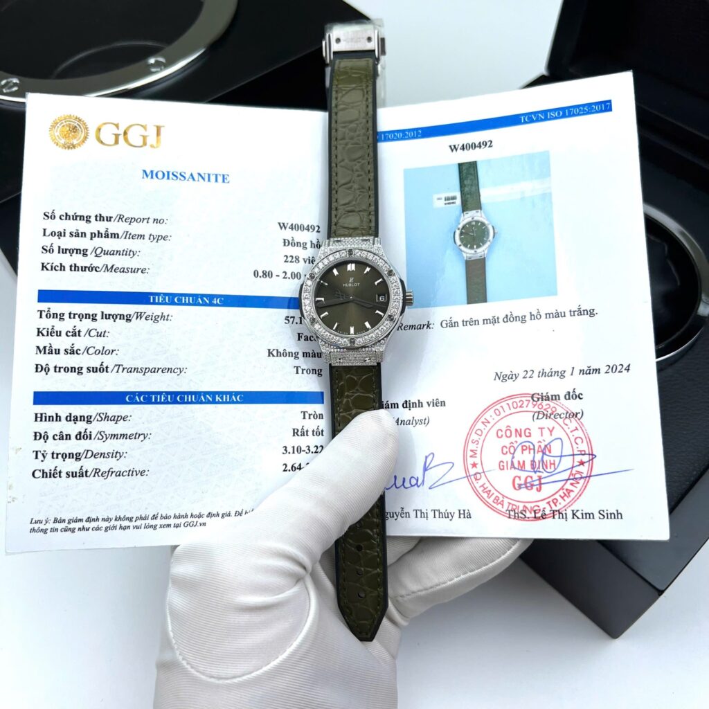 Hublot Classic Fusion 33mm Titanium (Super Clone) Green Dial with Custom Moissanite Diamonds