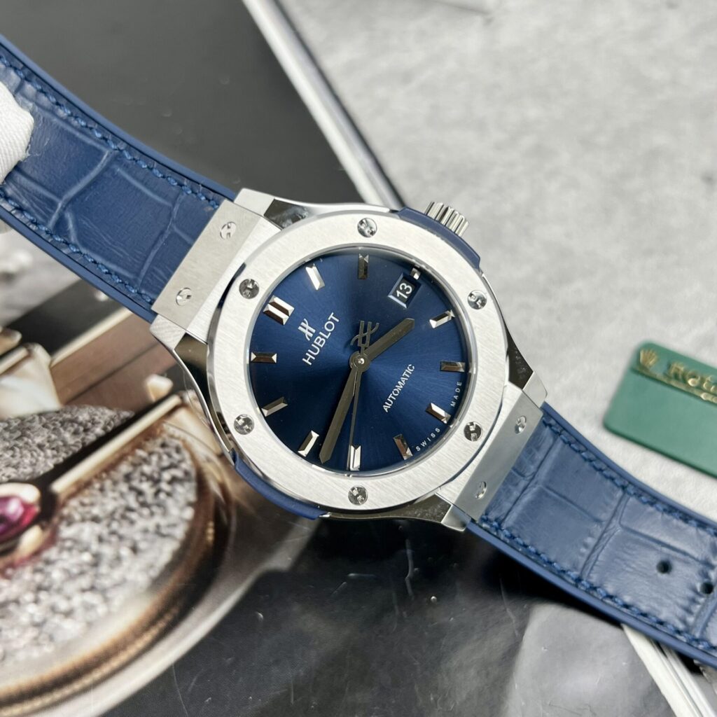 Hublot Classic Fusion 38mm Titanium (JJF Super Clone) Blue Dial on Blue Leather Strap