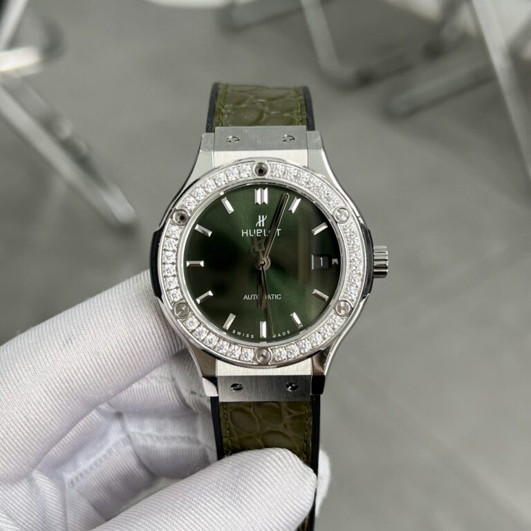 Hublot 11 Watch 38mm (HB Factory Super Clone) Green Dial with Diamond Bezel