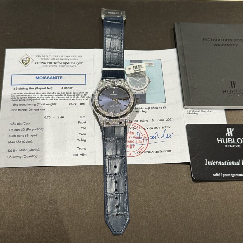 Hublot Full Diamond Moissanite Replica 42mm (Super Clone) Blue Dial – SC-HUBLOTR-13415